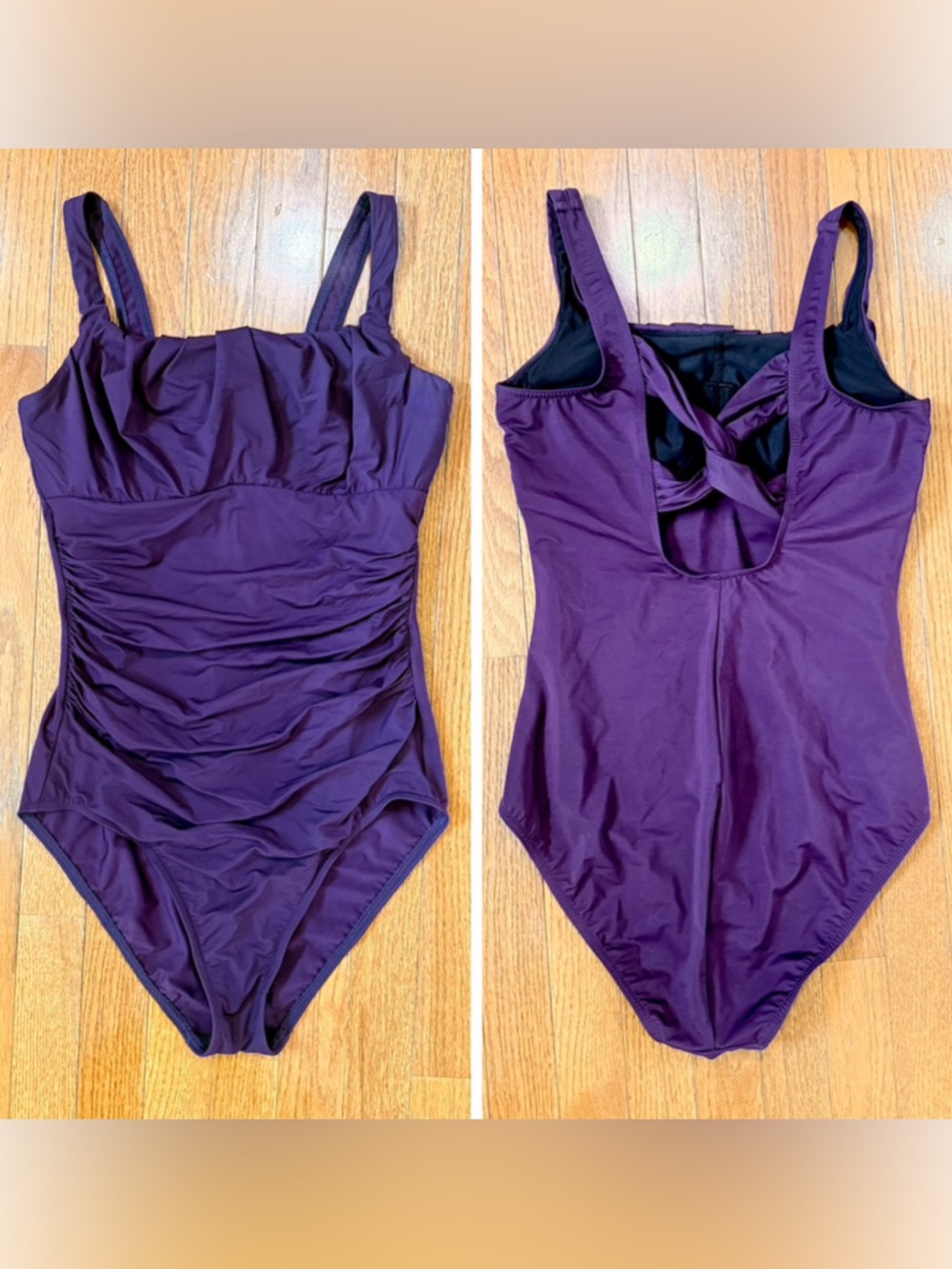 Lands' End Deep Purple Ruched One-Piece Swimsuit